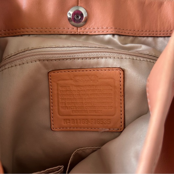 Coach Penelope Shoulder Hobo Bag in a Peach Coral Leather - Picture 11 of 13